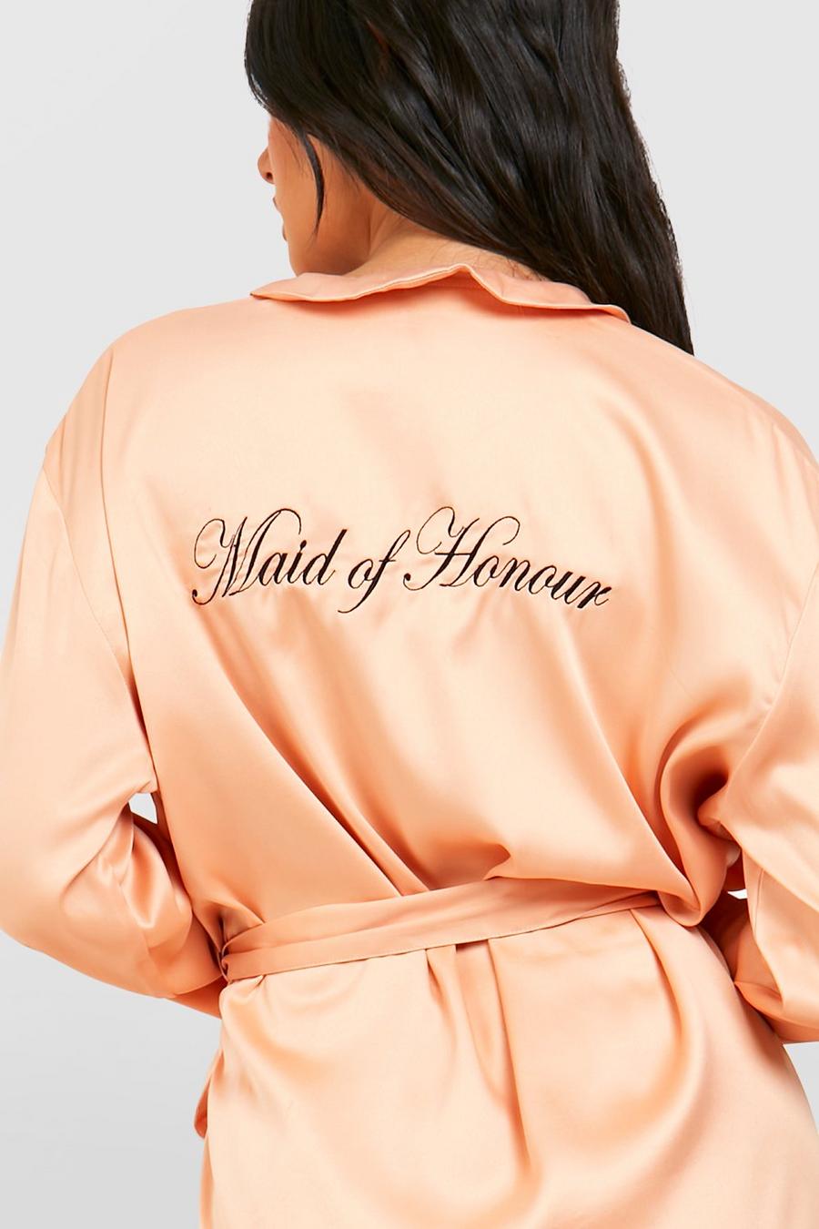 Premium Maid Of Honour Satin Pyjama-Set mit Bindegürtel, Rose gold image number 1