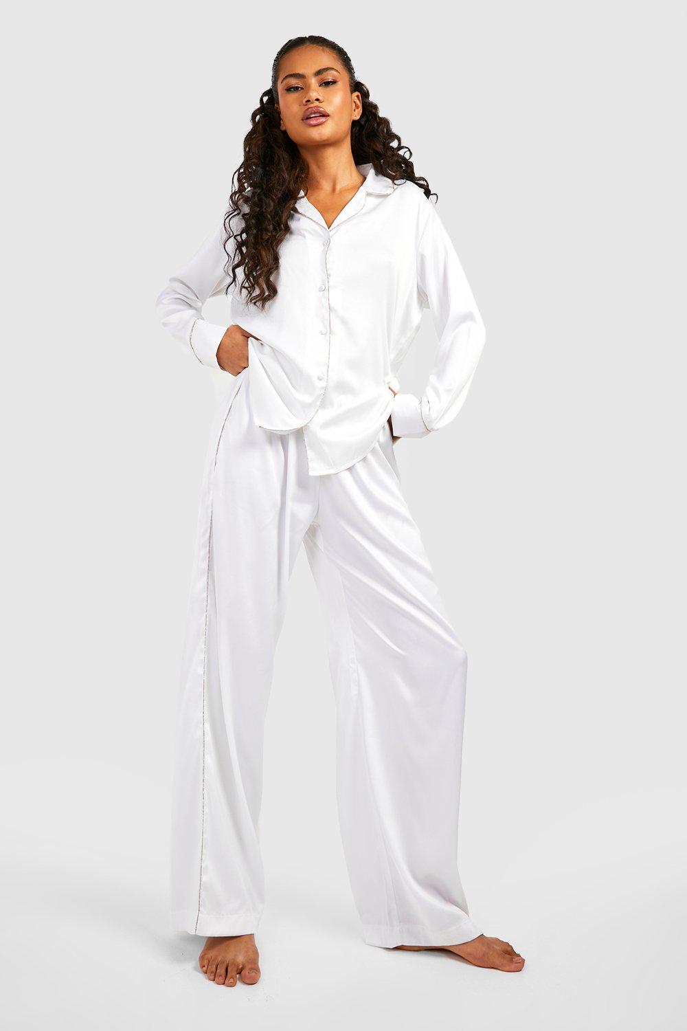 Premium Bride Embroidered Satin Pajama Pants Set