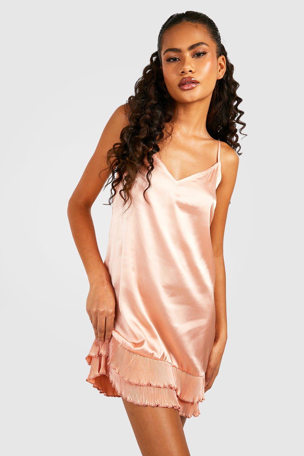 Women s Pleated Frill Satin Nightie Boohoo UK