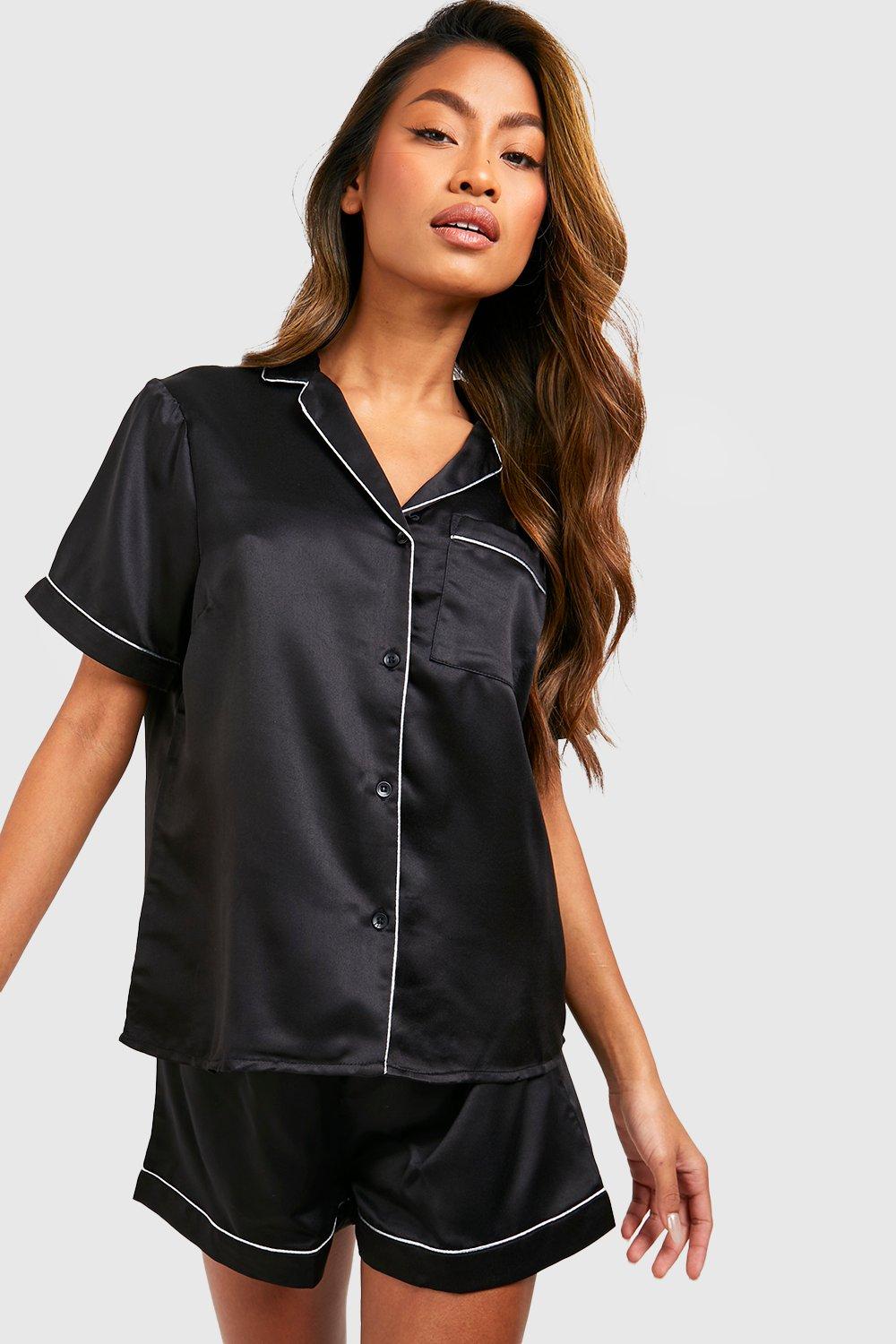 Boohoo Women s Bridesmaid Satin Pj Short Set Black