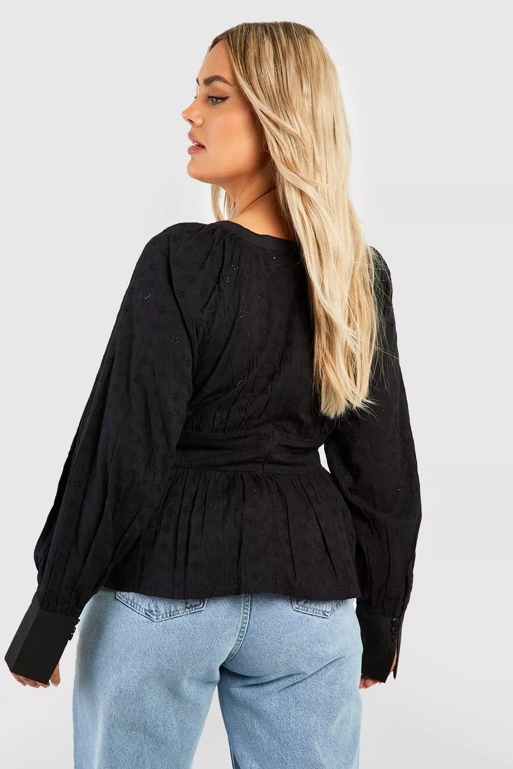 Black Plus Button Down Brodiere Smock Top alternative image