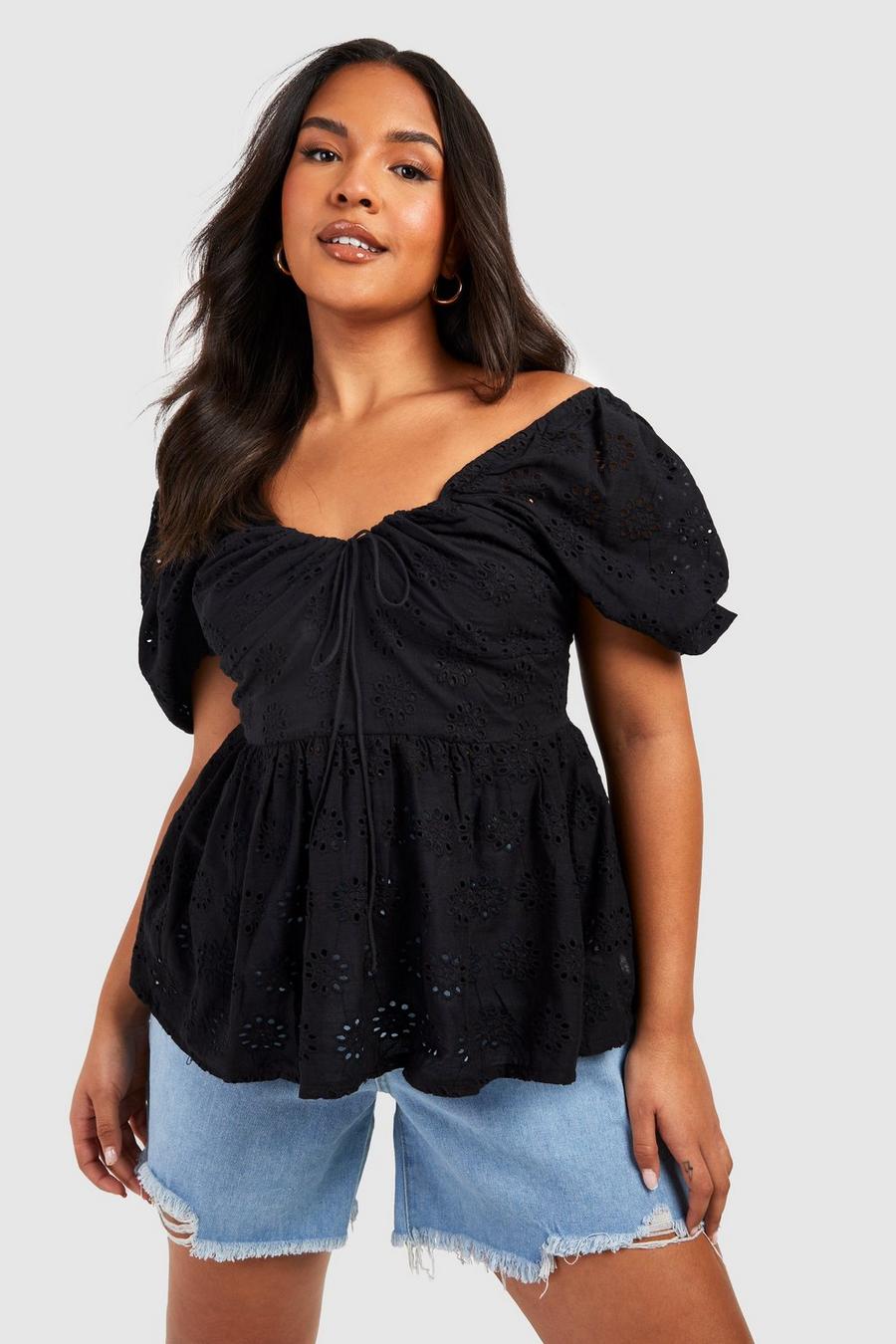 Black Plus Topp med broderie anglaise image number 1