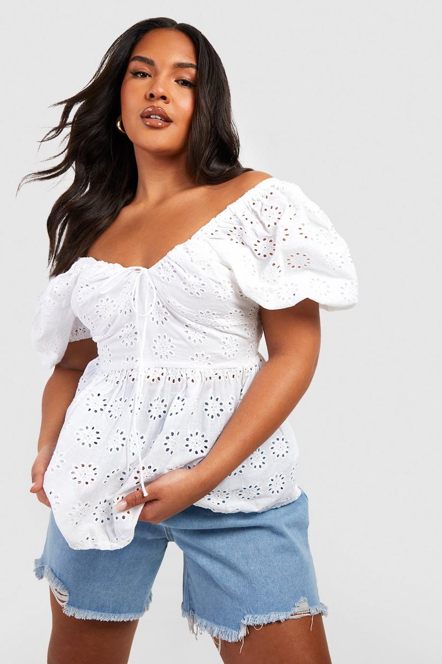 White Plus Topp med broderie anglaise image number 1