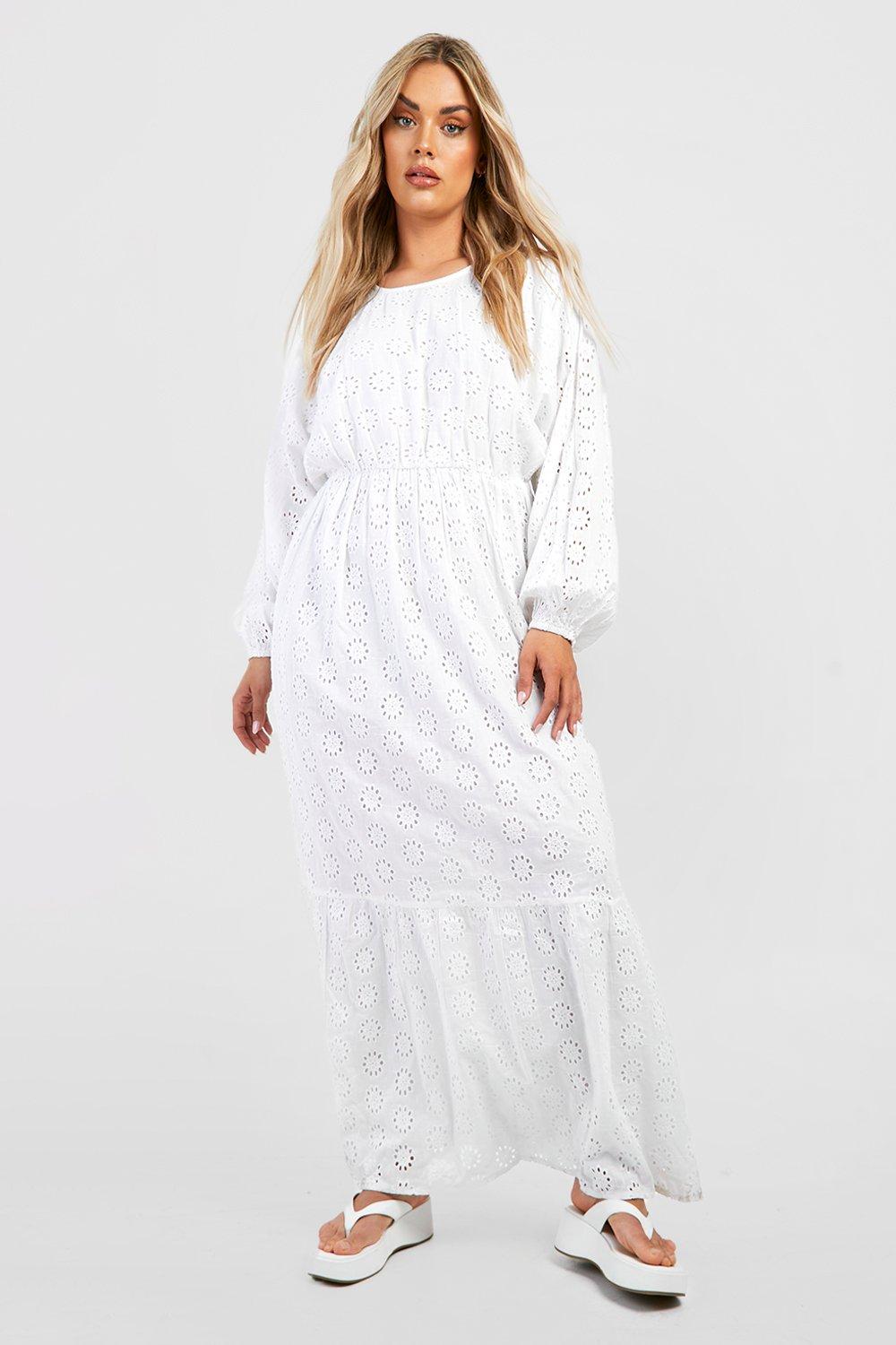 Plus Broderie Anglaise Longsleeve Tiered Maxi Dress boohoo