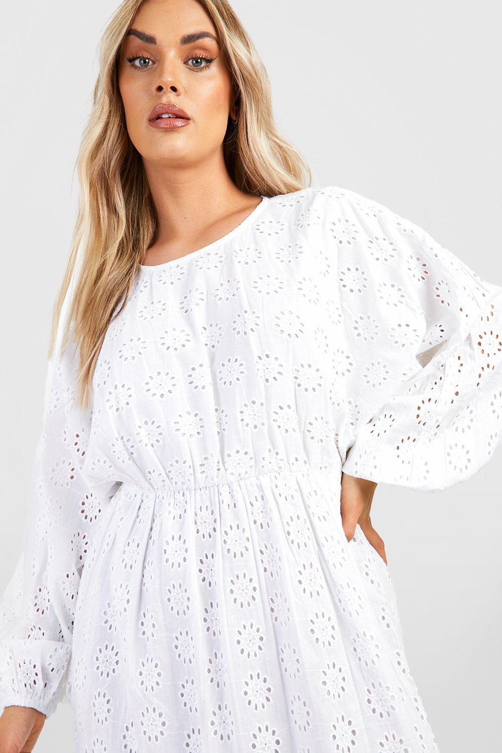 Ladies white broderie anglaise dress best sale