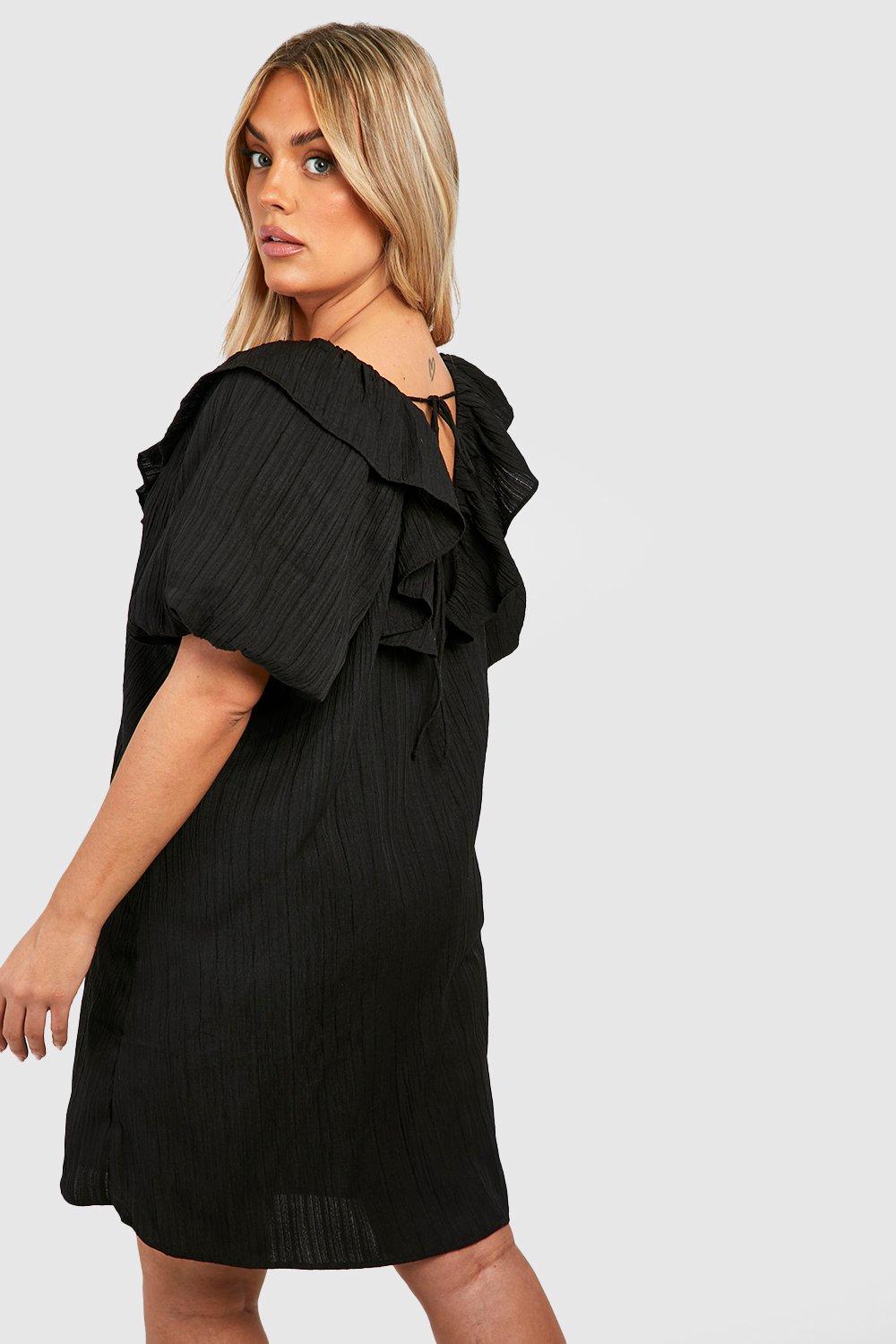 Black ruffle 2024 shift dress