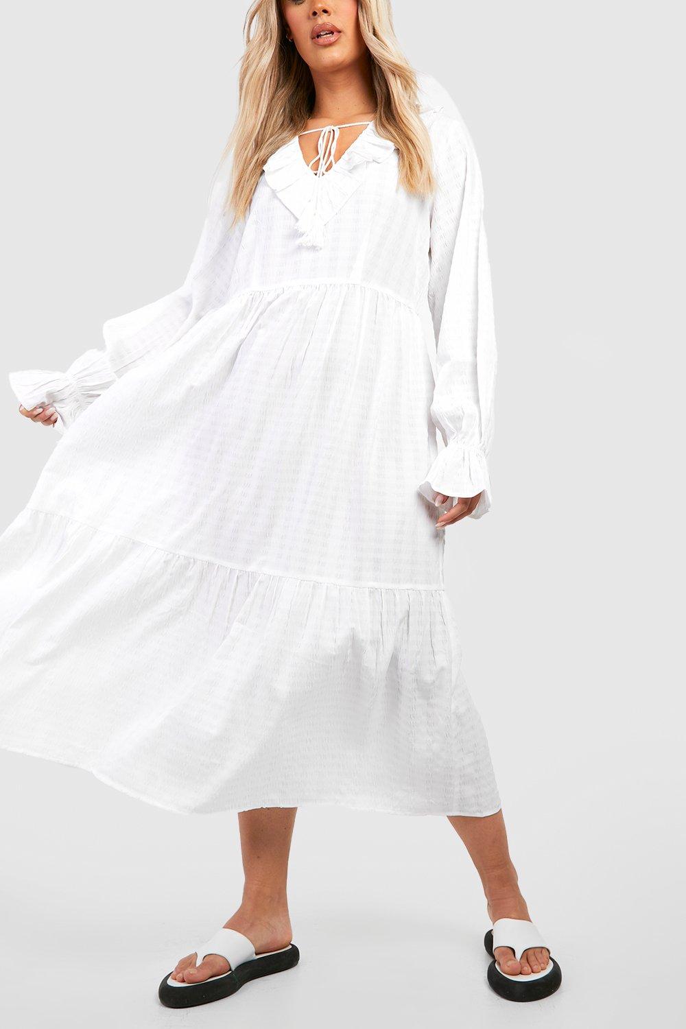 boohoo plus white dress