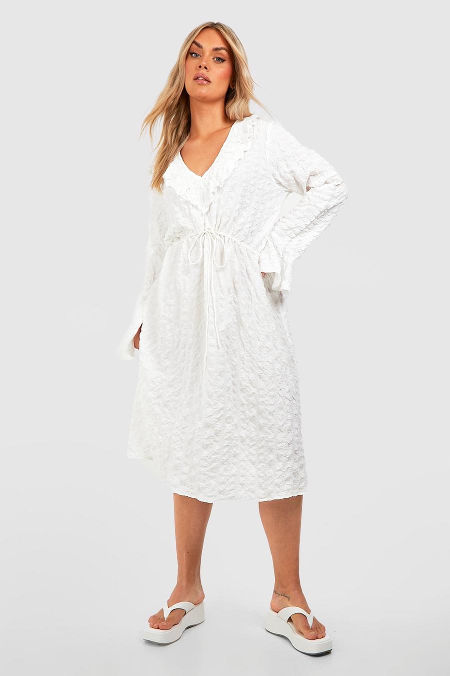 White Plus Textured Smock Midi Dress 
