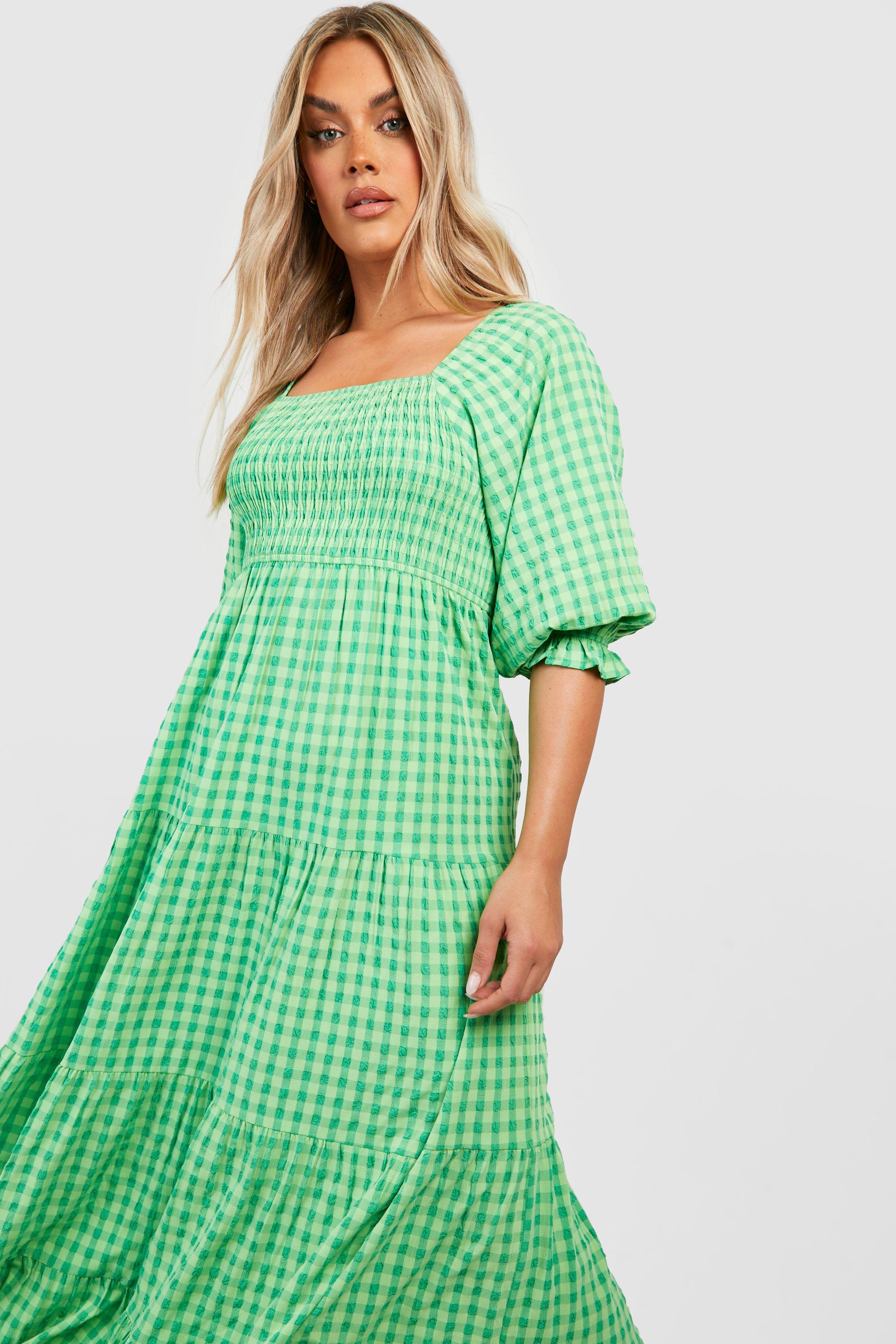 Plus Gingham Print Midi Dress