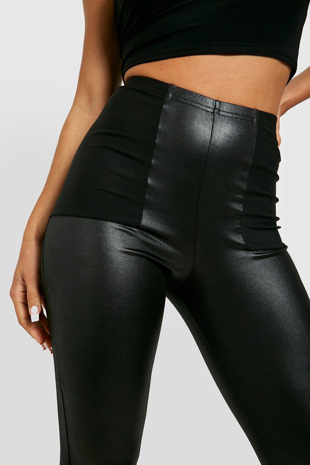 High-Waisted Faux-Leather Panel Leggings For Women