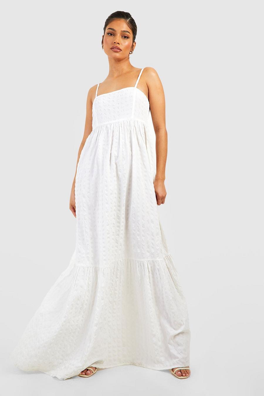 White Textured Maxi Dress image number 1