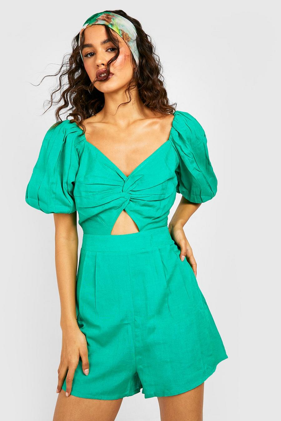 Green Puff Sleeve Playsuit 