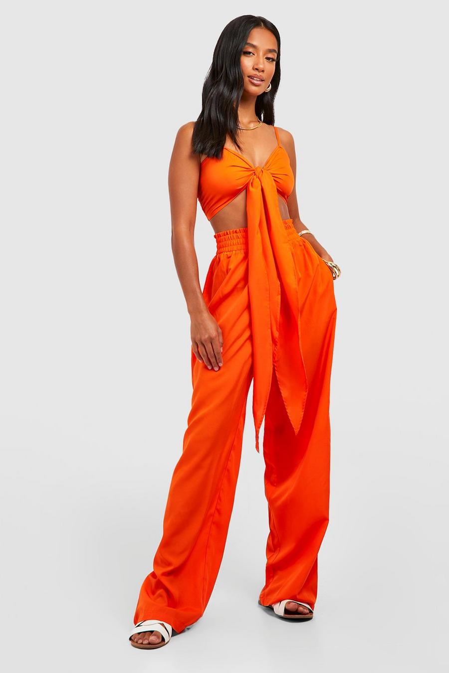 Orange Petite Tie Front Bralette & Pants Two-Piece