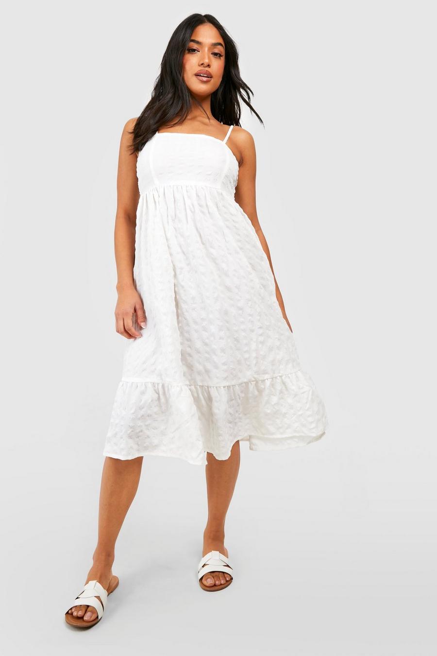 White Petite Textured Midi Dress image number 1