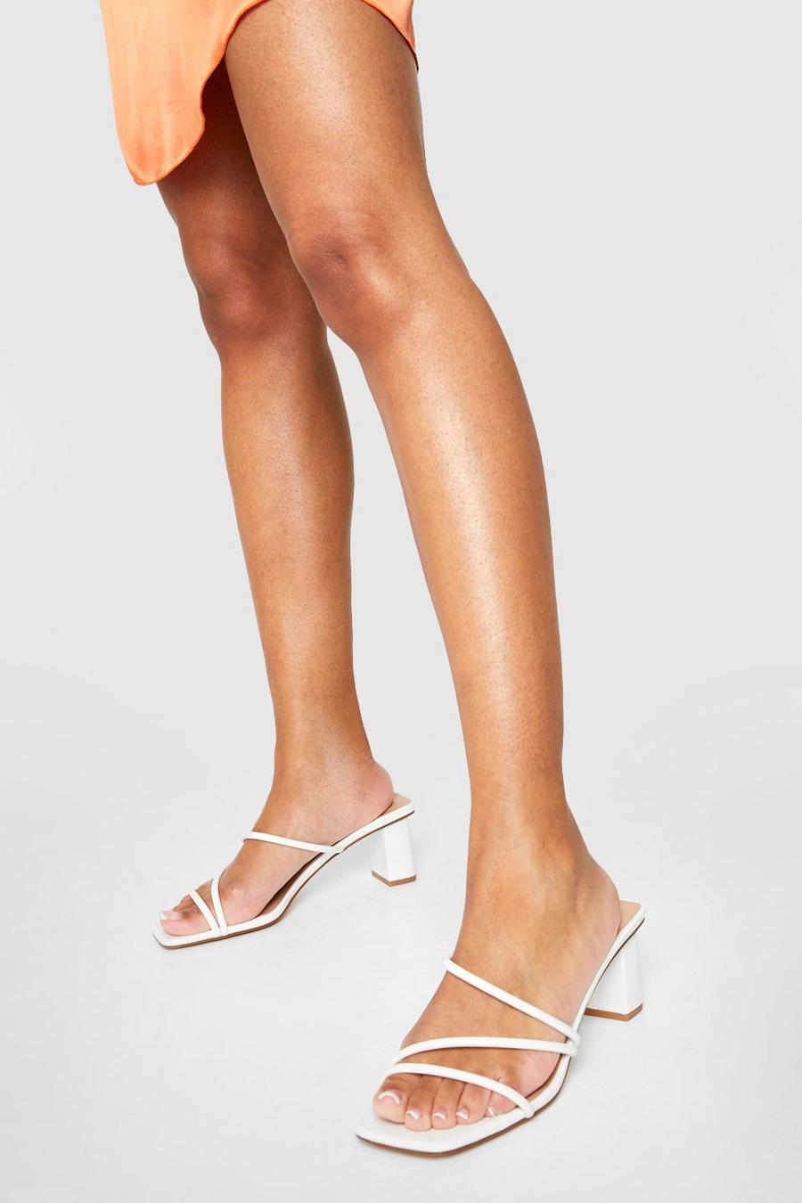 White Strappy Low Block Heel Mule image number 1