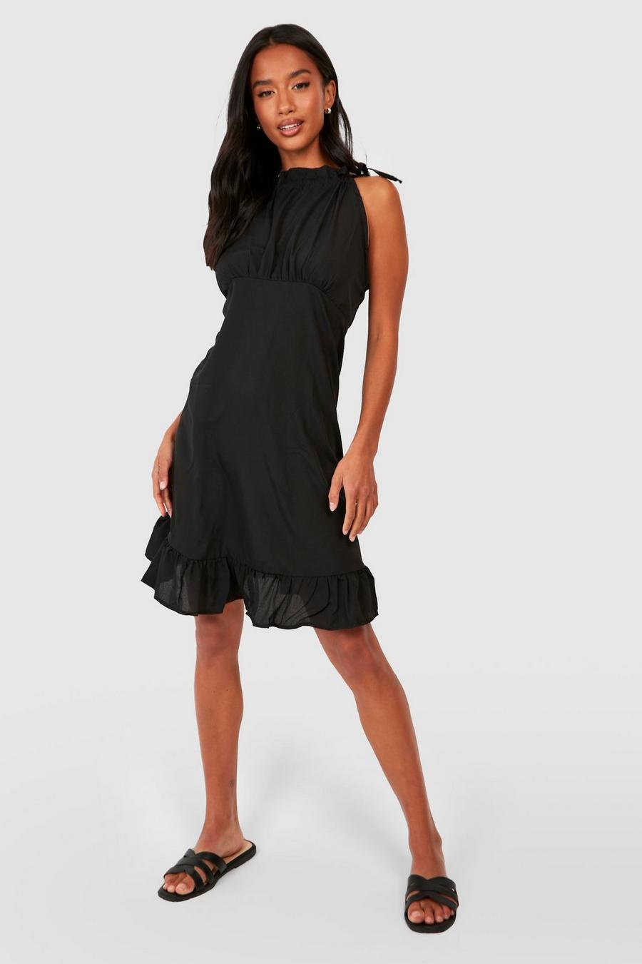 Petite Kleid mit geschnürten Trägern und Rüschen-Detail, Black image number 1