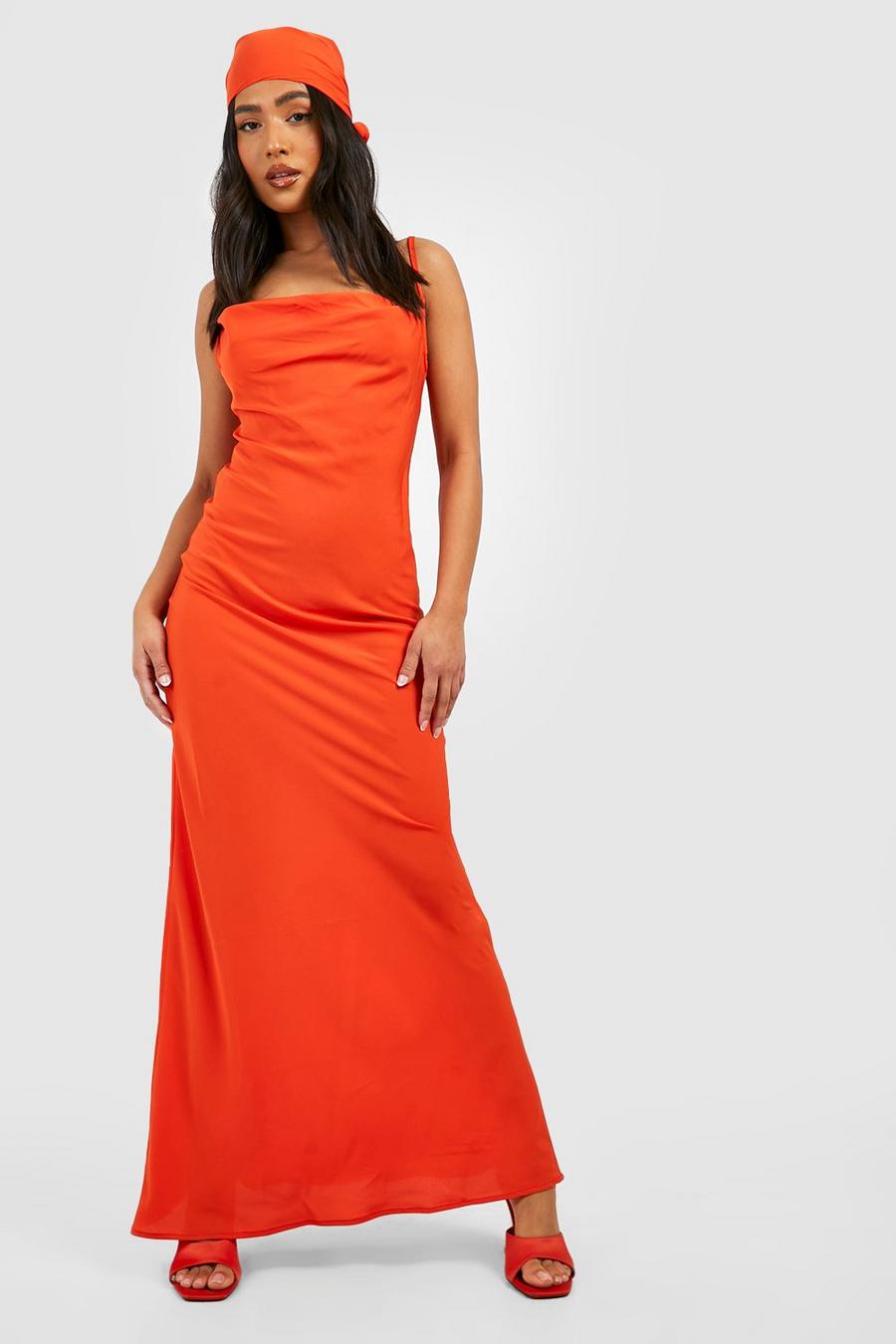 Orange Petite Headscarf And Maxi Dress Set image number 1