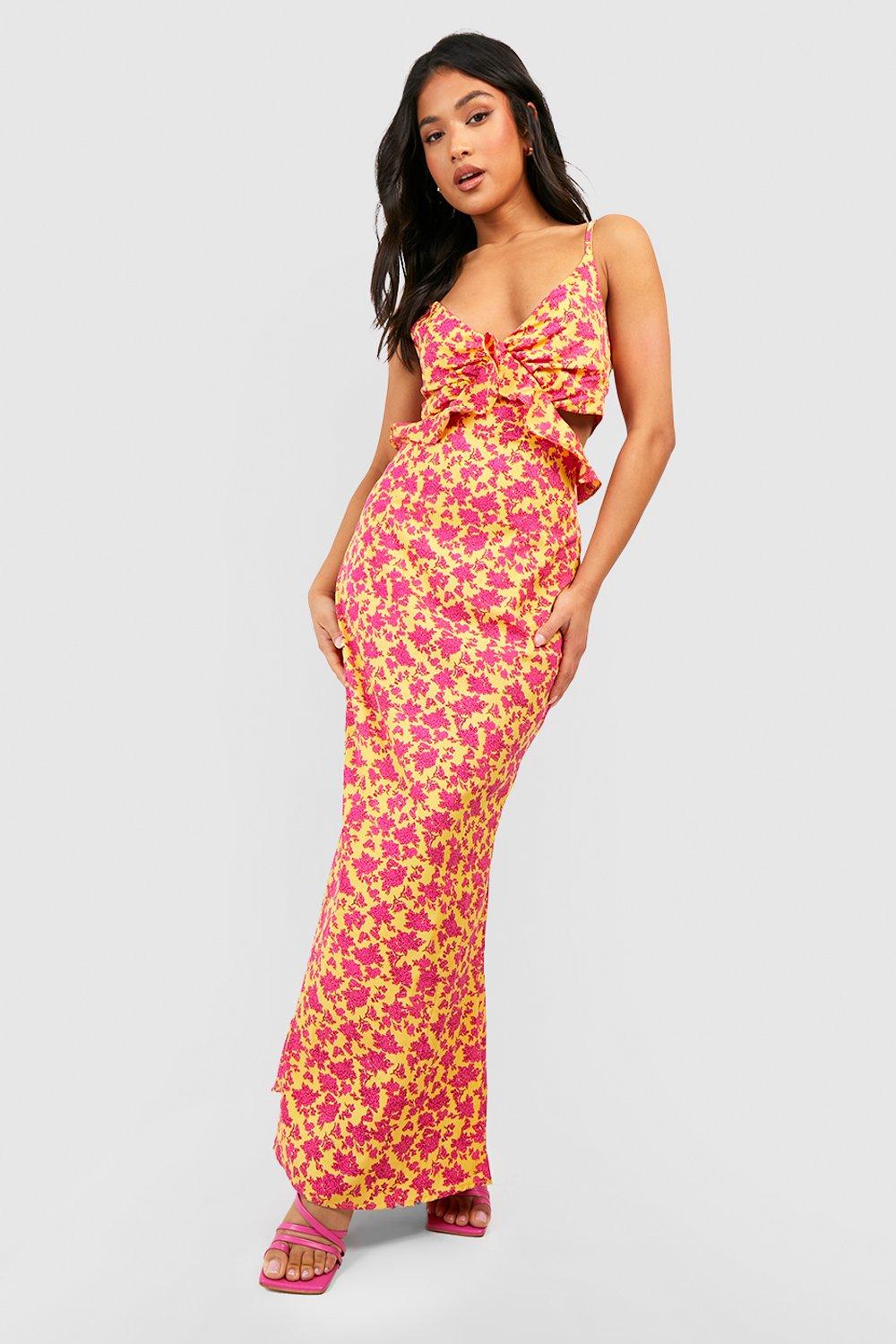 Floral Strappy Frill Detail Maxi Dress