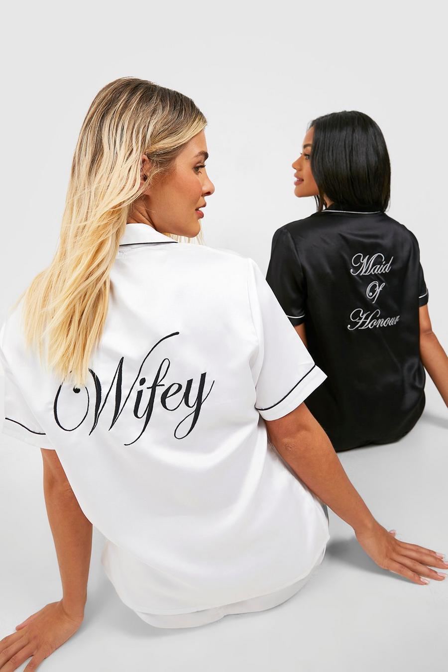 Pyjama de mariée à slogan Wifey, White image number 1