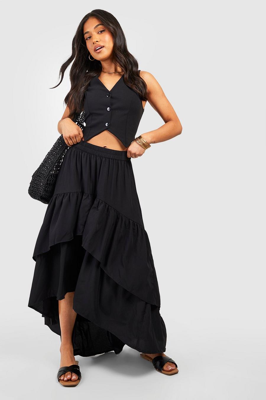Black Petite Ruffle Asymmetric Midaxi Skirt image number 1