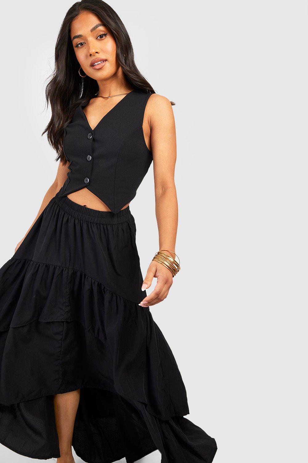 Petite Ruffle Asymmetric Midi Skirt boohoo USA