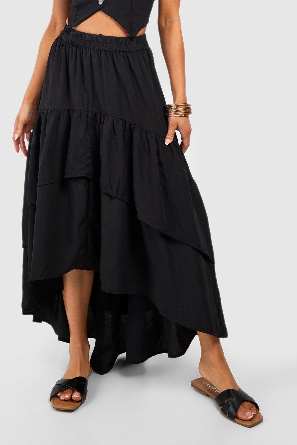 Petite Ruffle Asymmetric Midi Skirt boohoo USA