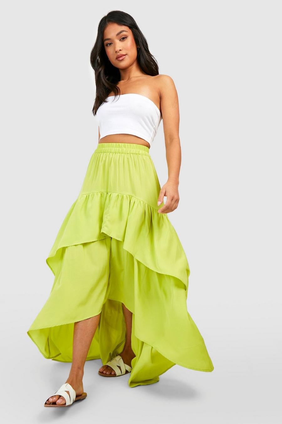 Chartreuse Petite Ruffle Asymmetric Midi Skirt image number 1