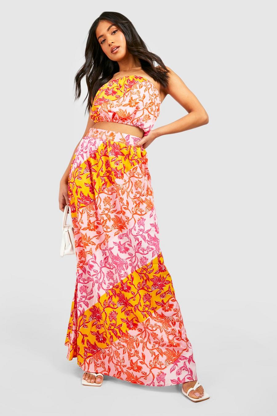 Pink Petite Floral Bandeau & Maxi Skirt Co -Ord