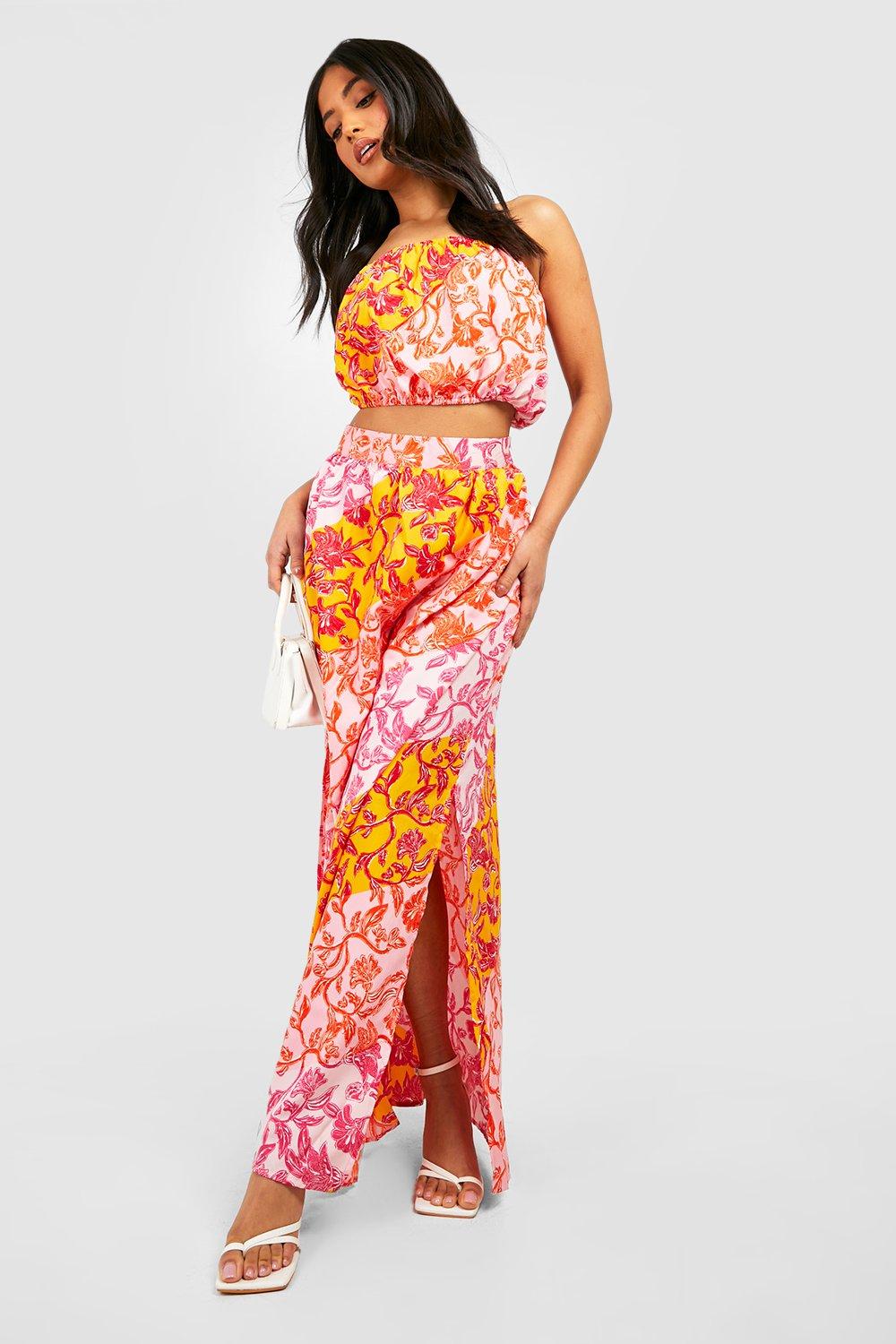 Floral bandeau and 2025 maxi skirt co-ord set