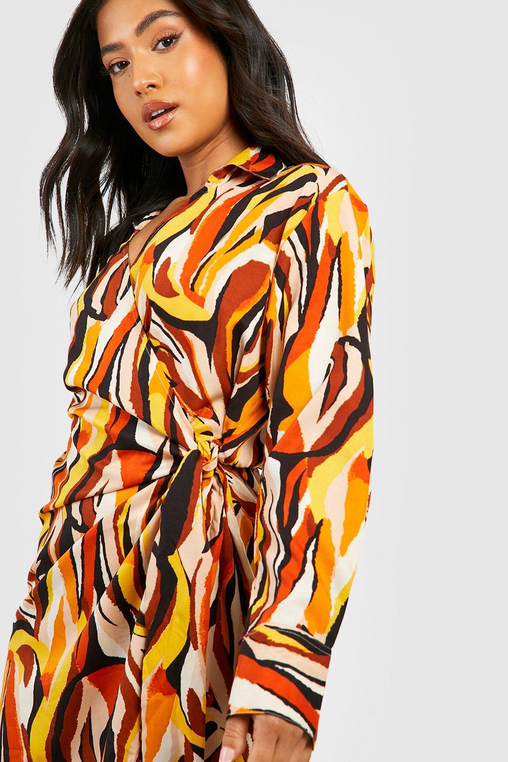 Petite Zebra Wrap Shirt Dress boohoo