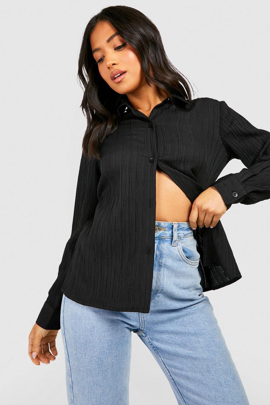 Black Petite Textured Fitted Shirt image number 1