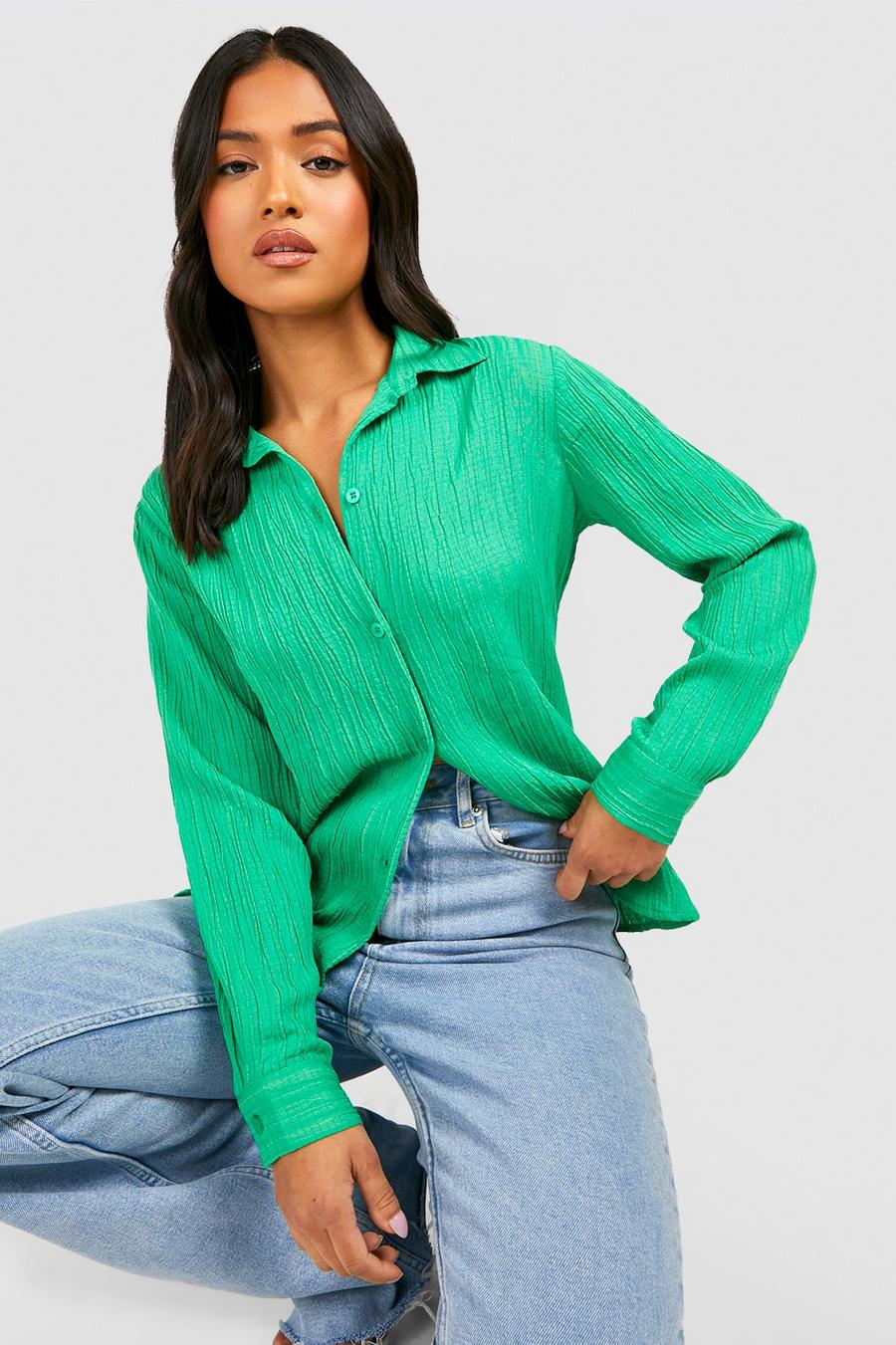 Green Petite Textured Fitted Shirt