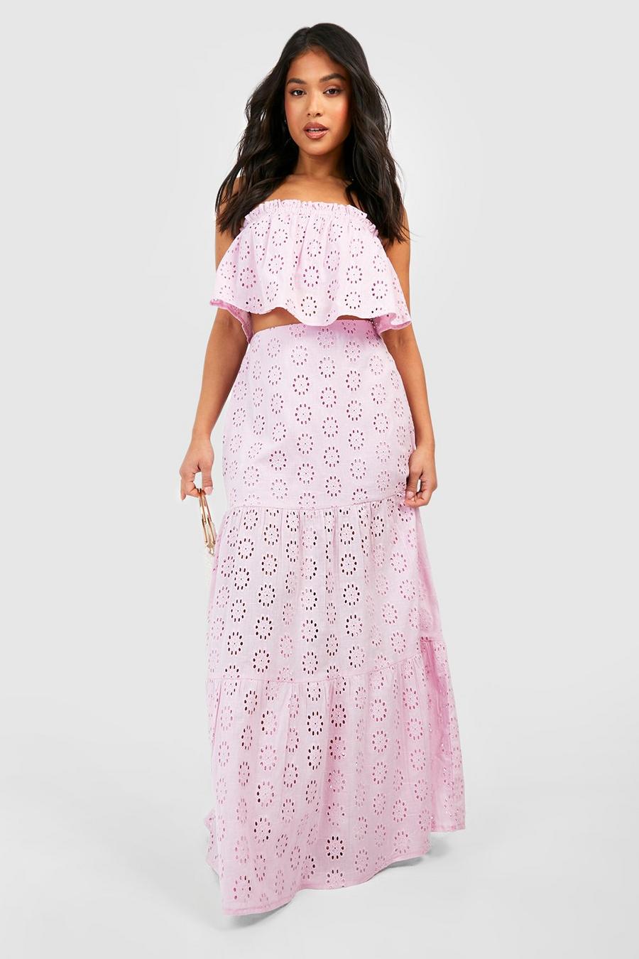 Lavender purple Petite Eyelet Bandeau And Maxi Skirt Two-Piece