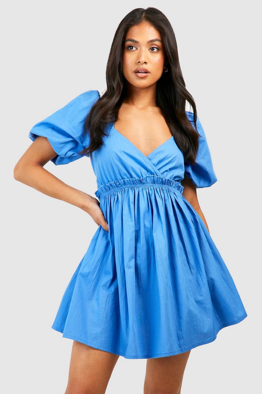 Blue Petite Cotton Poplin Smock Dress
