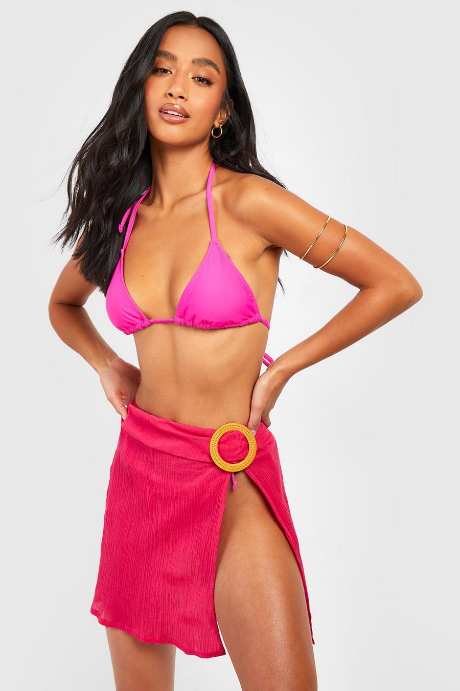 Hot pink Petite O-ring Tie Mini Beach Skirt image number 1