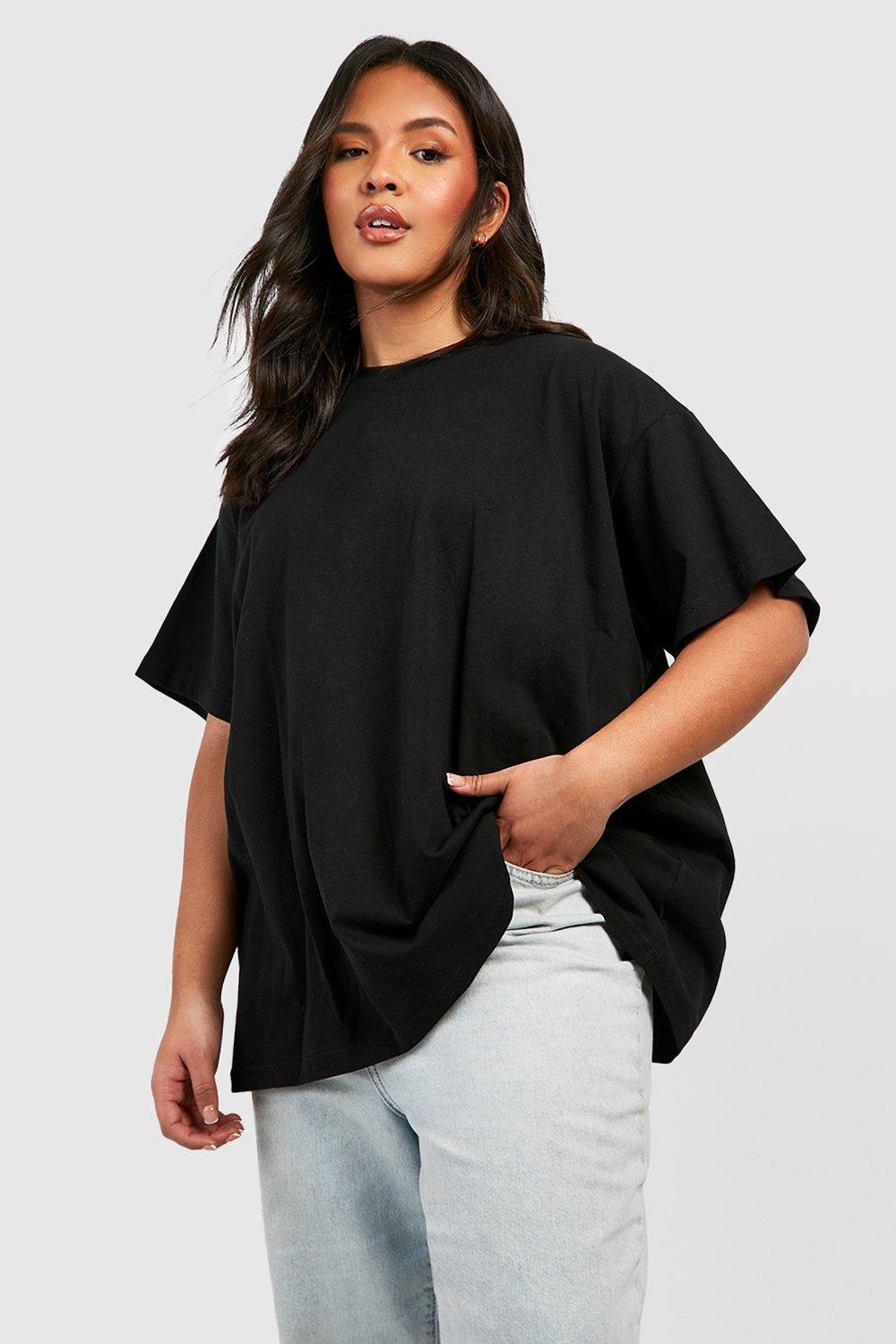 Plus Super Oversized Crew Neck Basic Cotton T Shirt