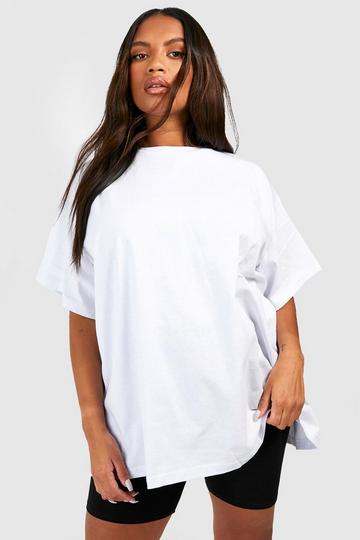 White Plus Super Oversized Crew Neck Basic Cotton T-shirt