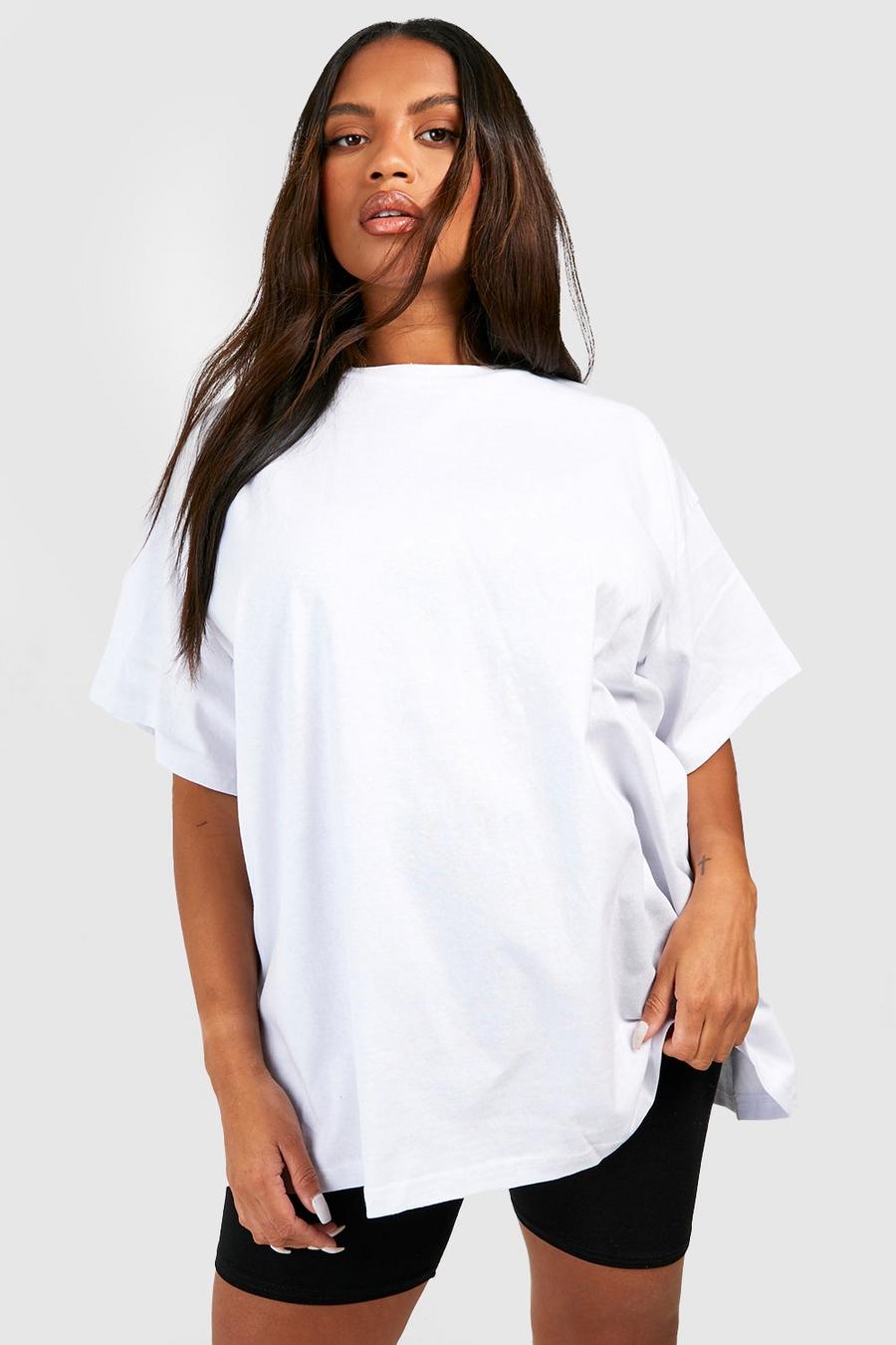 Plus Super Oversize Basic Rundhals T-Shirt aus Baumwolle, White