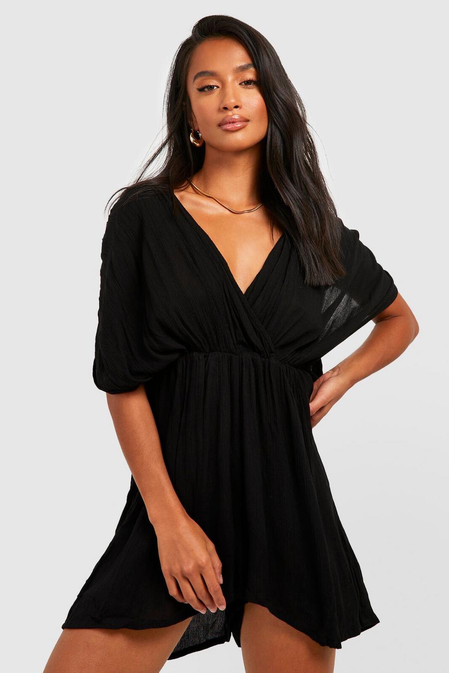 Black Petite Cheesecloth Beach Playsuit