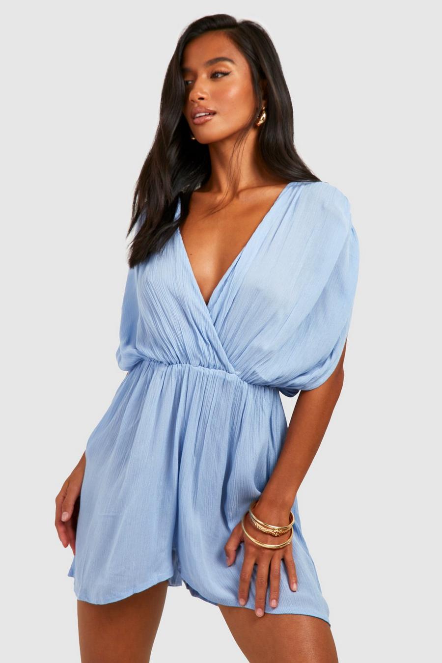Duck egg blue Petite Cheesecloth Beach Playsuit
