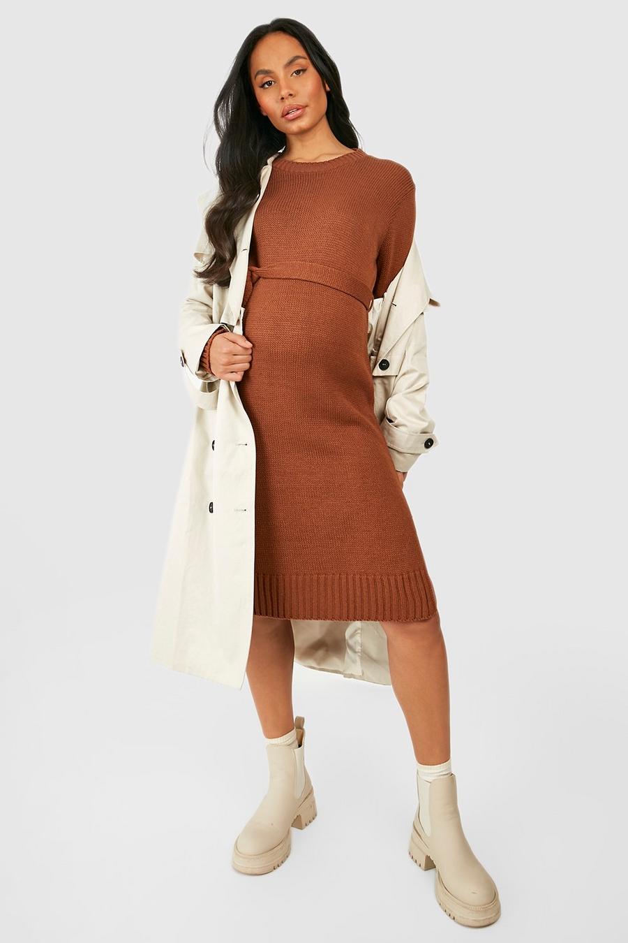 Toffee Maternity Crew Neck Sweater Midi Dress image number 1