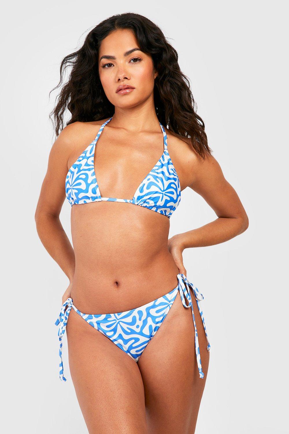 Blue Geo Print Triangle Bikini Top