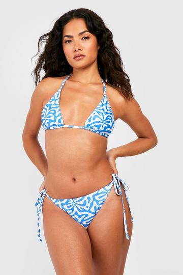 Blue Geo Print Triangle Bikini Top