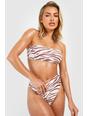 Slip bikini a vita alta con stampa tigrata, Cream bianco
