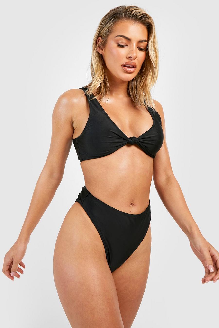 Bikini-Set mit tiefem Ausschnitt und Knoten vorne, Black image number 1