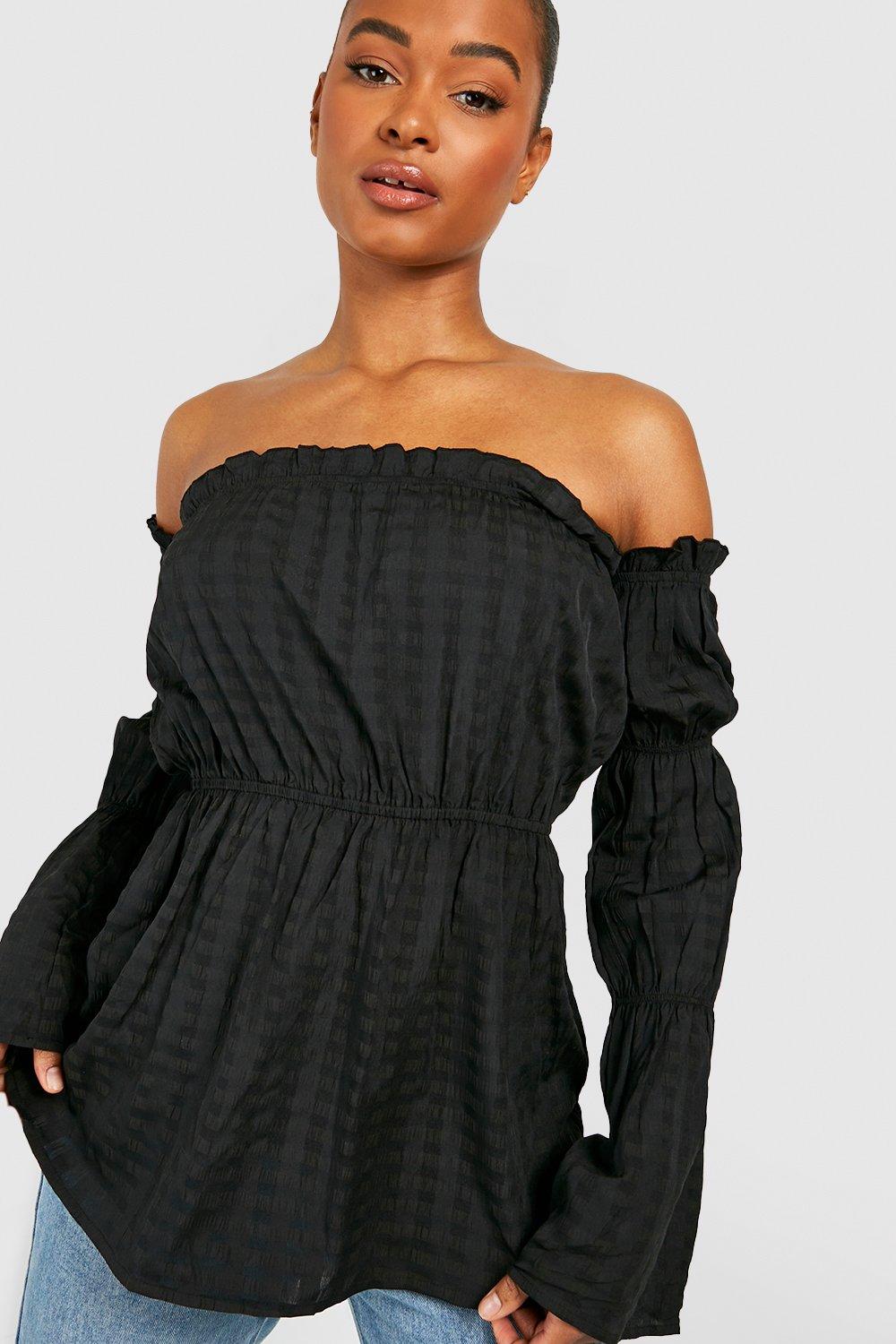 Seersucker off outlet the shoulder dress