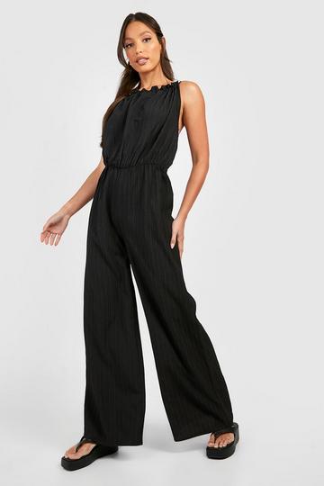 Tall Textured Wide Leg Jumpsuit black