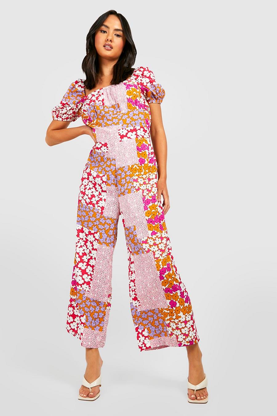 Multi Mixed Print Puff Sleeve Culotte Jumpsuit image number 1