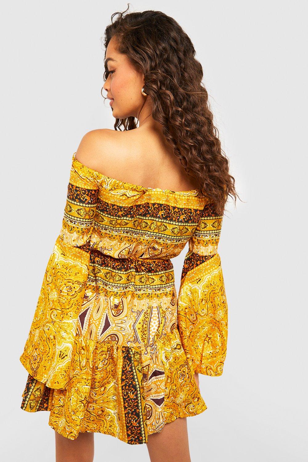 Black and gold hot sale scarf print dress