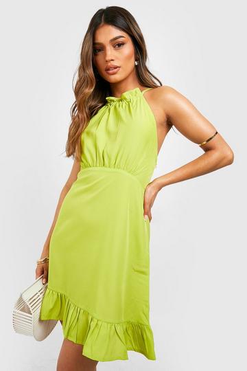Tie Strap Frill Detail Sundress chartreuse